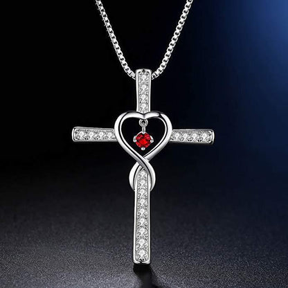 Infinity Love God We Trust Christian Cross Birthstone Crystal Pendant Necklace Colour Gems Zircon Heart Necklace Women Jewelry touchydesign