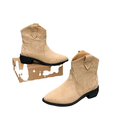 Pointed-Toe Cowboy Boots - Short Plush Autumn Ankle Boots"