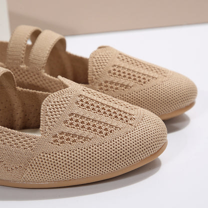 Women's Casual Mesh Flats - Low-Cut Round Toe Slip-On Knit Shoes in Lightweight Breathable Material