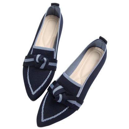 "Fashion Women's Pointed Toe Bow Flats - Woven Slip-On Breathable Summer Shoes"