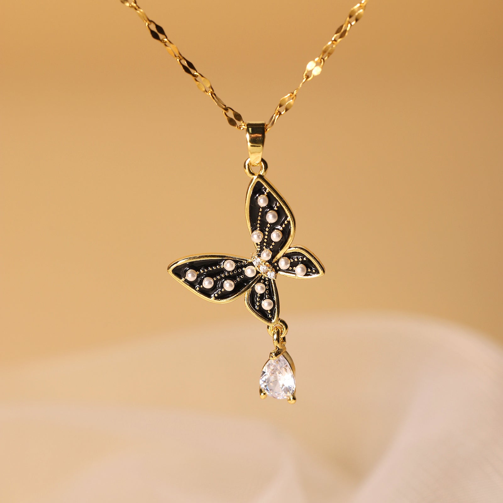 Temperament Pearl Dropping Oil Butterfly Necklace With Advanced Design Sense Tassel Pendant Versatile Jewelry touchydesign