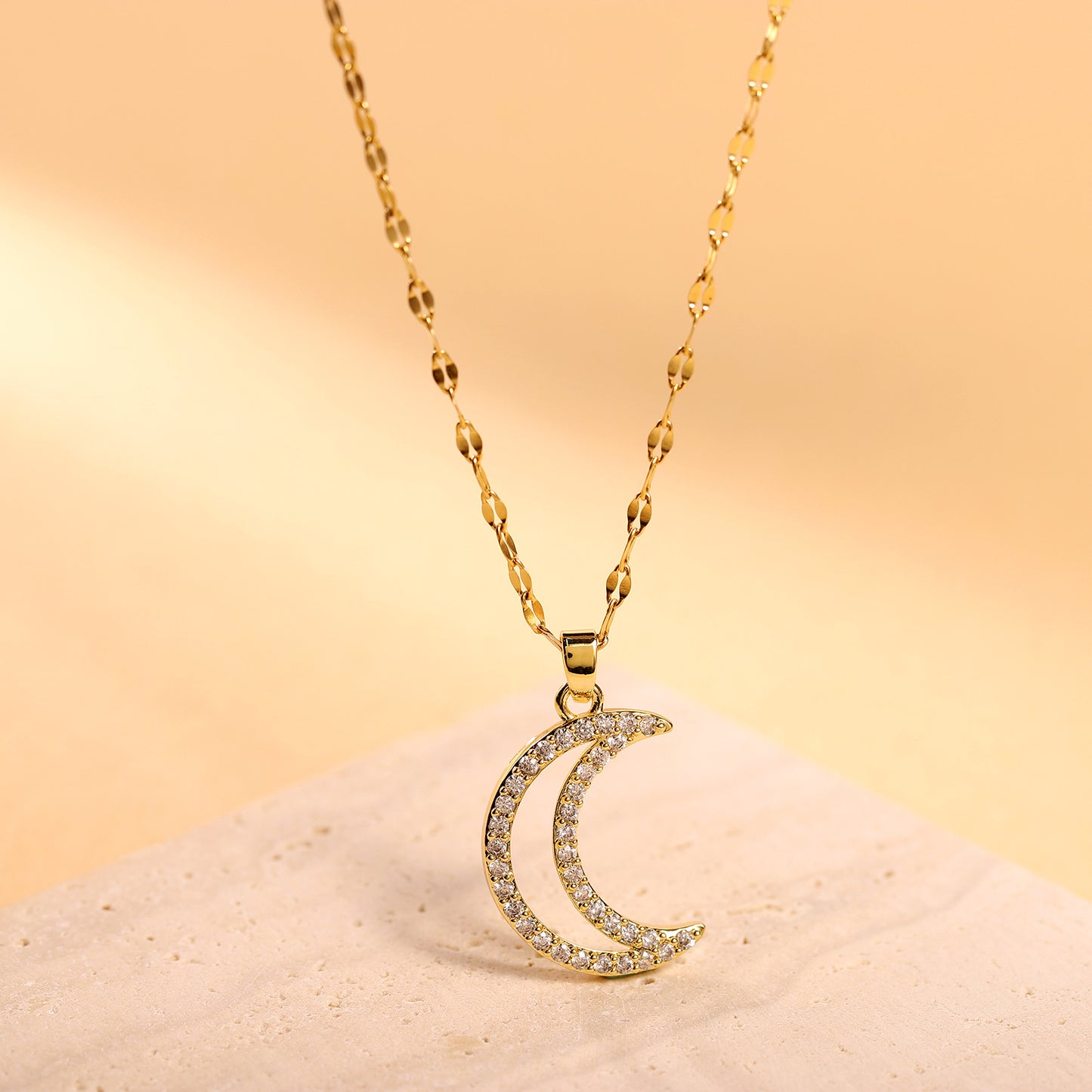 Cross Border Jewelry From Europe And America, Full Diamond Moon Necklace, Fashionable And Versatile, Niche Design, Crescent Diamond Collarbone Chain Jewelry touchydesign