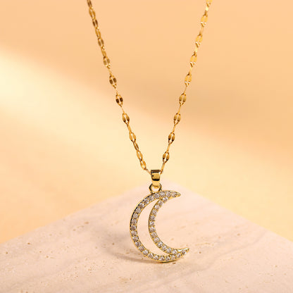 Cross Border Jewelry From Europe And America, Full Diamond Moon Necklace, Fashionable And Versatile, Niche Design, Crescent Diamond Collarbone Chain Jewelry touchydesign