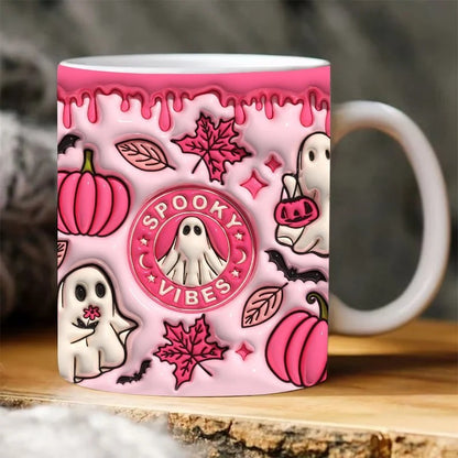 "Halloween Pumpkin Ceramic Coffee Mug with spooky fall design, festive Halloween-themed coffee mug, durable ceramic, perfect for coffee lovers."