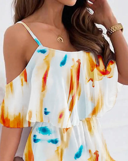 Chiffon Printing Off-the-shoulder Strap Dress touchydesign