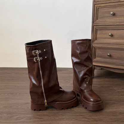 Children's Knee-High Brown Boots - Thick Soled & Durable Footwear