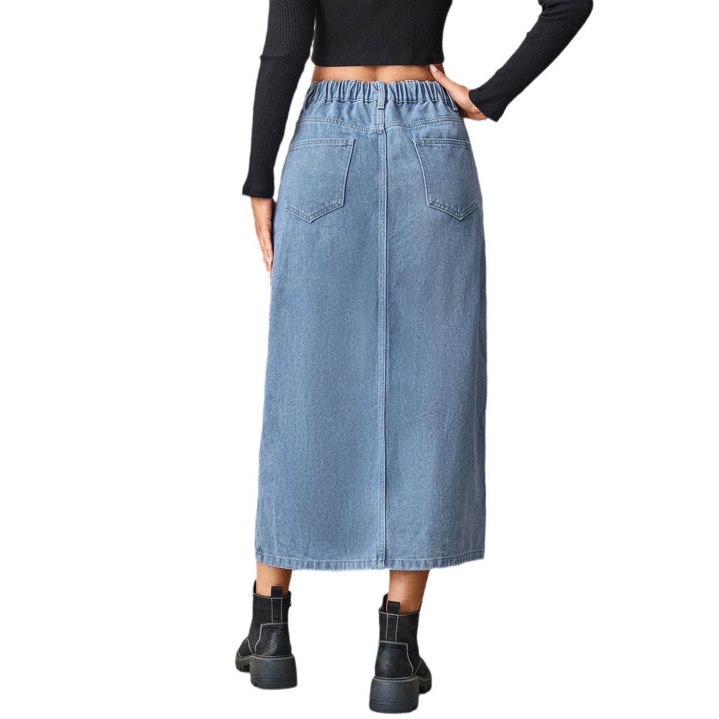 Women's Summer Washed Denim Elastic Waist Denim Skirt touchydesign