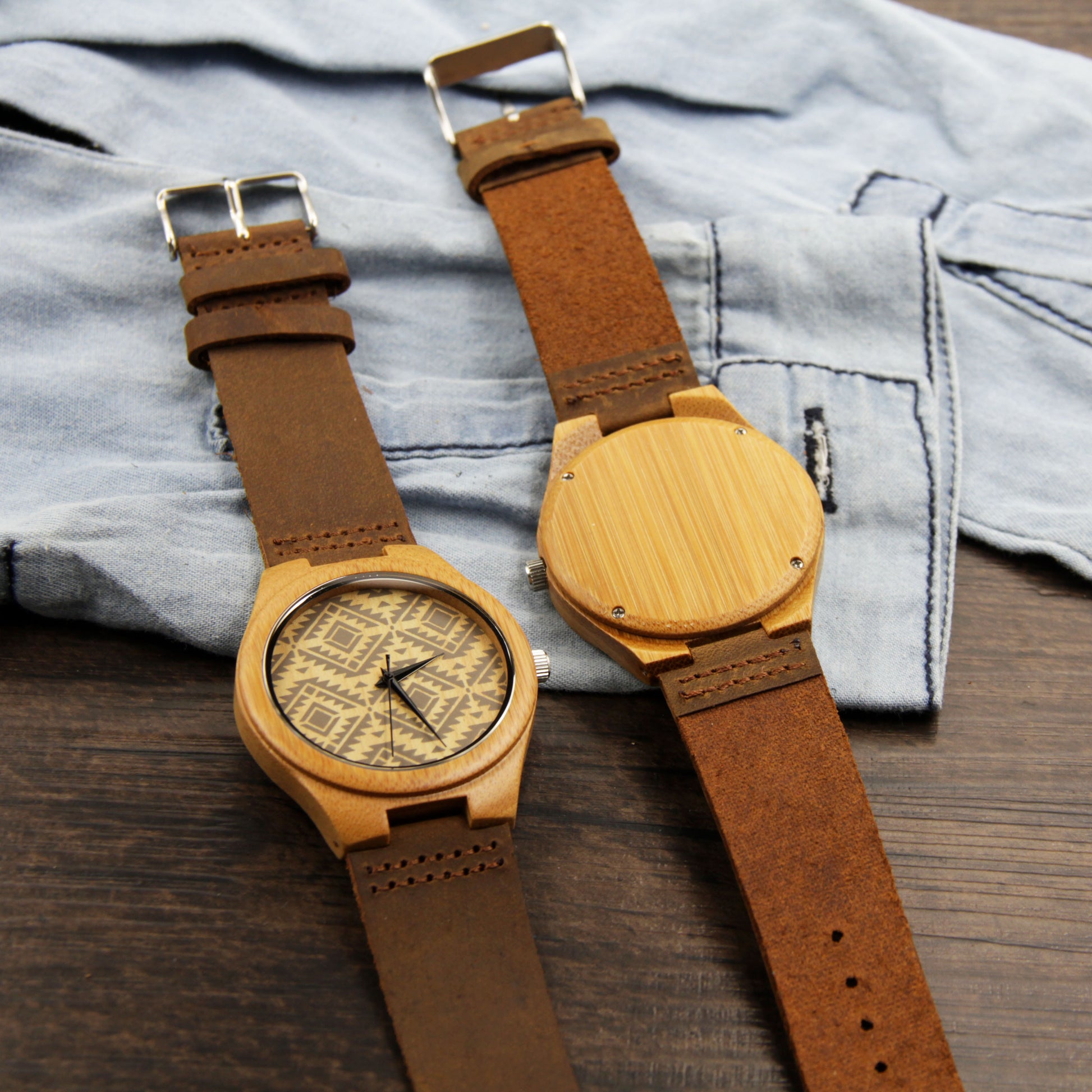 Casual Business Bamboo Leather Strap Watch touchydesign