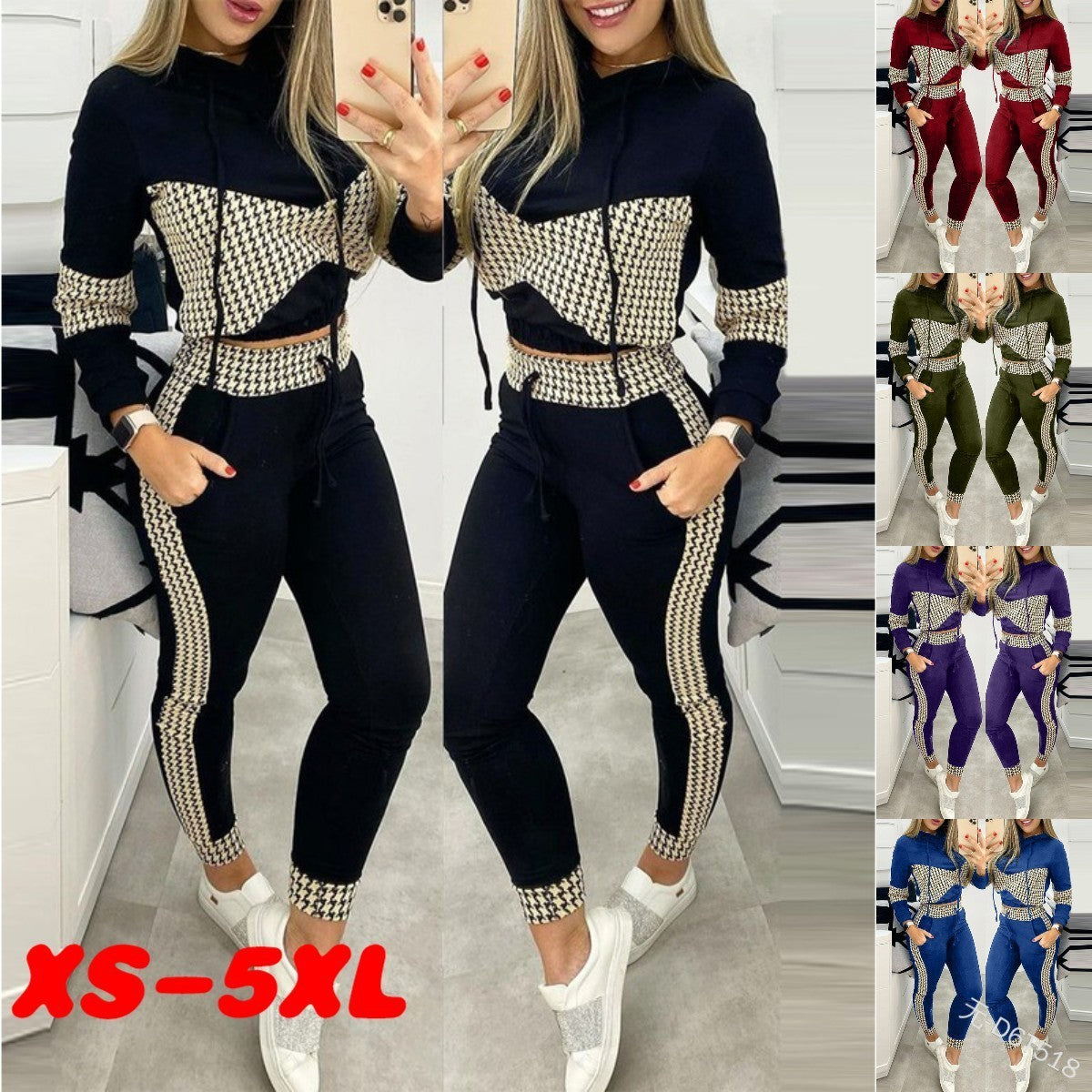 "Women's Thousand Bird Print Casual Style Sports Suit - Trendy Athleisure Set with Comfortable Fit for Everyday Wear"