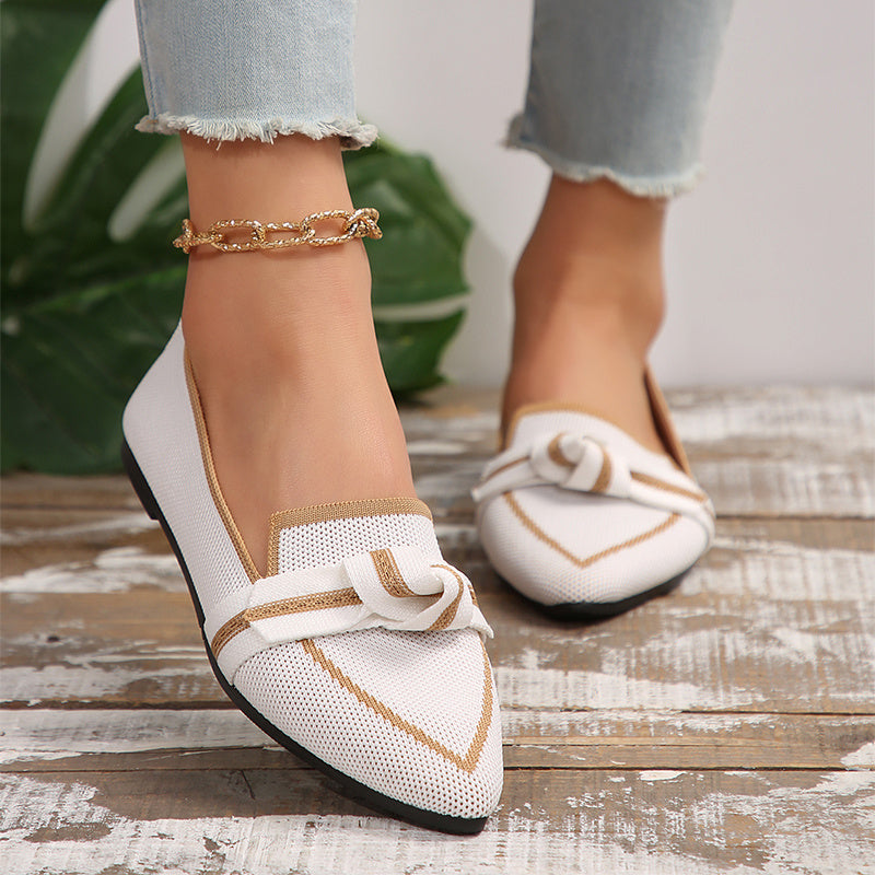 "Fashion Women's Pointed Toe Bow Flats - Woven Slip-On Breathable Summer Shoes"