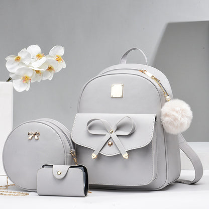 Fashion Women's Bags PU Bow Composite Bag Young Girl Student Cute Shoulders Backpack Crossbody Bags Coin Purse 3pcs Set touchydesign