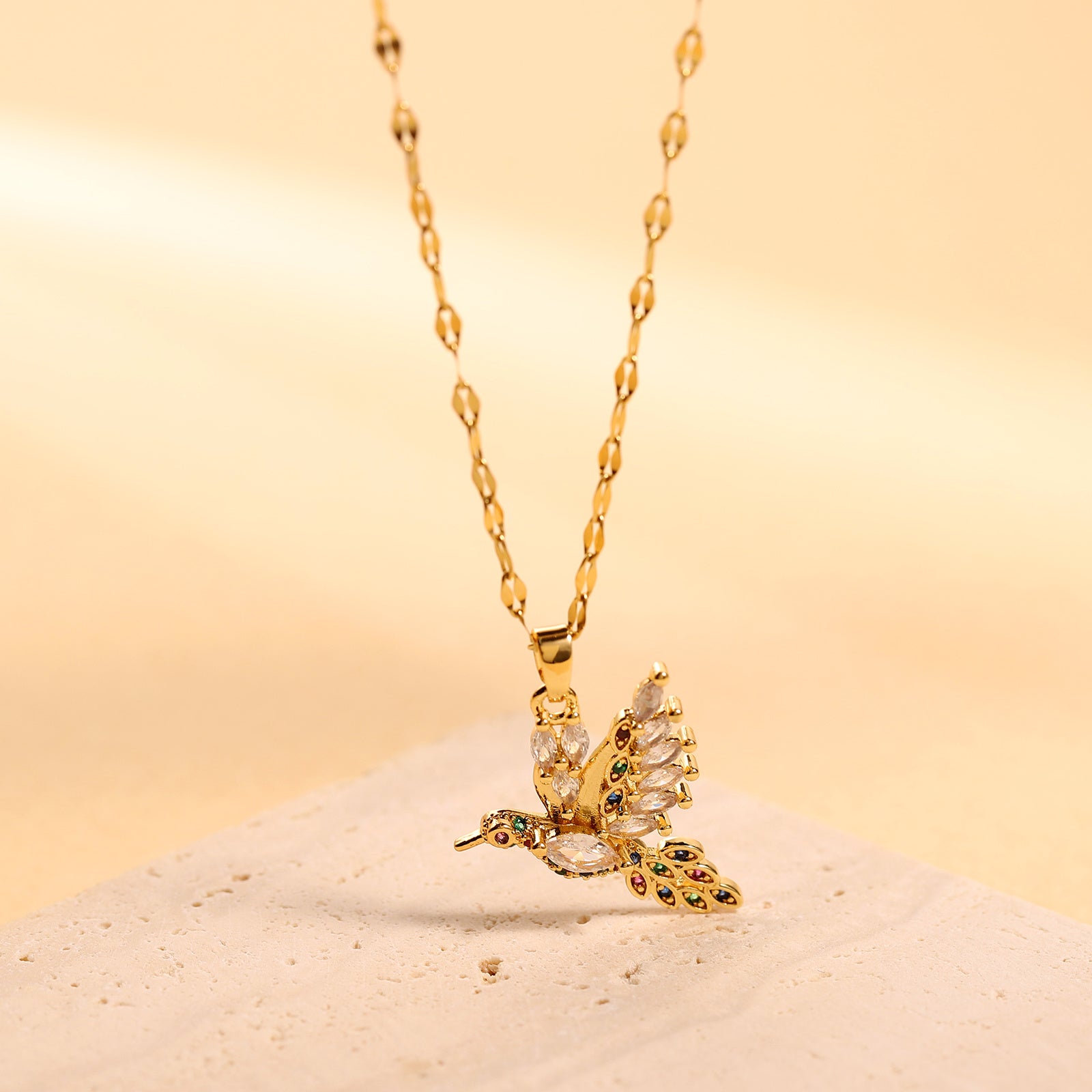 Colored Zircon Bird Design Necklace, Fashionable And Versatile, High Grade Necklace touchydesign