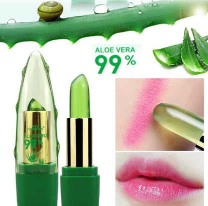 Aloe vera gel color-changing lipstick gloss - moisturizing lip balm with anti-drying properties and fine-grain texture for smooth lip care.