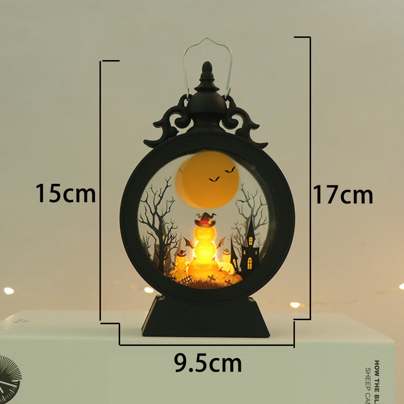 Vintage-style Halloween Portable Storm Lantern with flickering candlelight, ideal for Halloween parties and outdoor decorations."