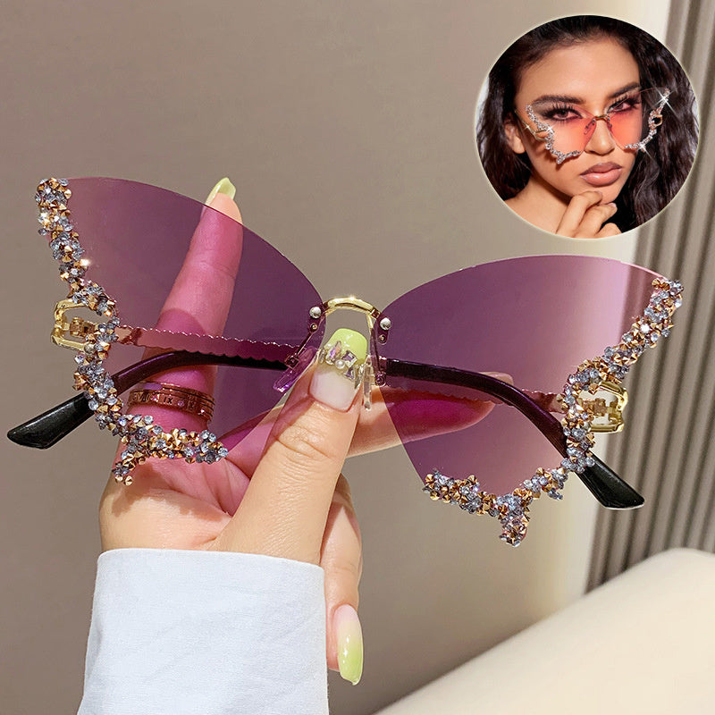 Luxury Diamond Butterfly Sunglasses Women Brand Y2K Vintage Rimless Oversized Sun Glasses Ladies Eyewear Shades touchydesign