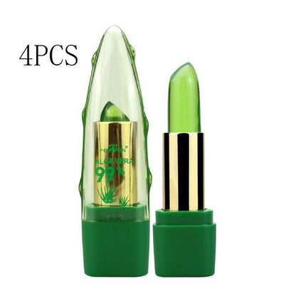 Aloe vera gel color-changing lipstick gloss - moisturizing lip balm with anti-drying properties and fine-grain texture for smooth lip care.