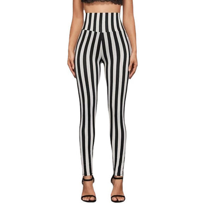 Women's Vertical Stripes High Waist Cropped Skinny Leggings - Trendy and Flattering Fit for a Stylish Look."