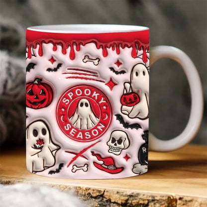 "Halloween Pumpkin Ceramic Coffee Mug with spooky fall design, festive Halloween-themed coffee mug, durable ceramic, perfect for coffee lovers."