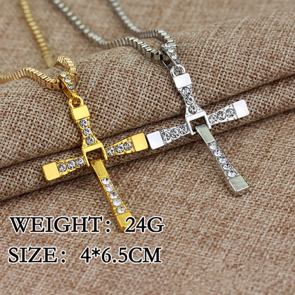 Fast And The Furious Dominic Toretto Vin New Movie Jewelry Classic Rhinestone Pendant Cross Necklaces High Quality Gift touchydesign