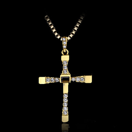 Fast And The Furious Dominic Toretto Vin New Movie Jewelry Classic Rhinestone Pendant Cross Necklaces High Quality Gift touchydesign