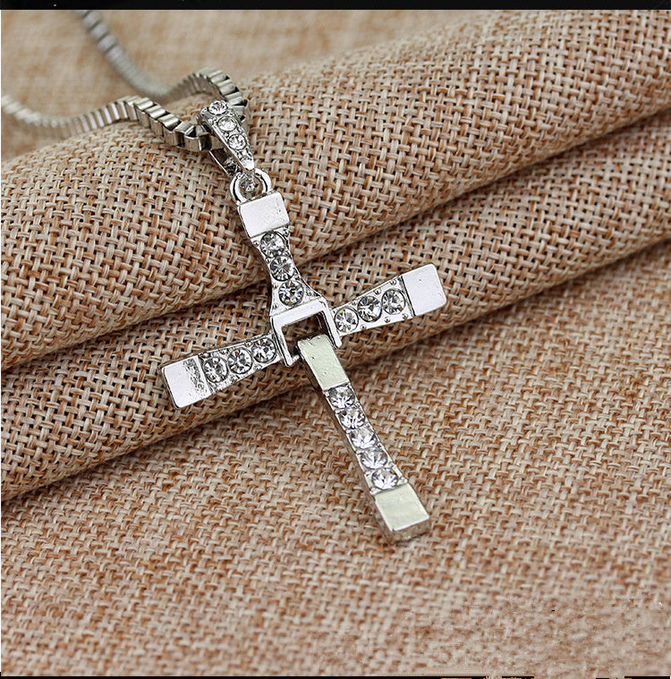 Fast And The Furious Dominic Toretto Vin New Movie Jewelry Classic Rhinestone Pendant Cross Necklaces High Quality Gift touchydesign