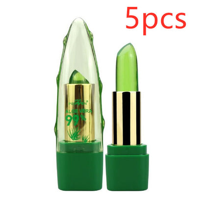 Aloe vera gel color-changing lipstick gloss - moisturizing lip balm with anti-drying properties and fine-grain texture for smooth lip care.