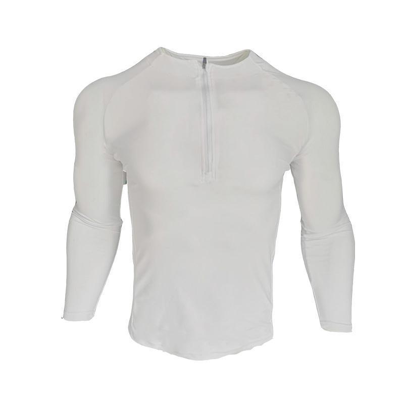 Men's black long sleeve zipper neck fitness shirt for gym workouts