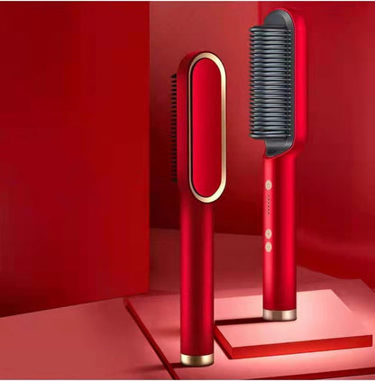 2-in-1 hair straightener and curling comb with negative ion technology. Dual-purpose electric hair brush for smooth, shiny hair and versatile styling."