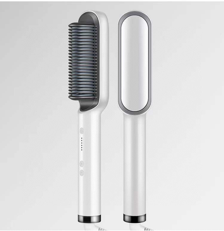 2-in-1 hair straightener and curling comb with negative ion technology. Dual-purpose electric hair brush for smooth, shiny hair and versatile styling."