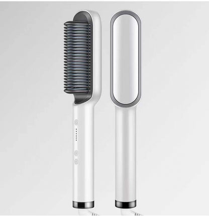 2-in-1 hair straightener and curling comb with negative ion technology. Dual-purpose electric hair brush for smooth, shiny hair and versatile styling."