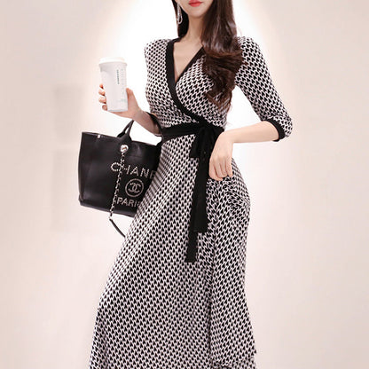 Women S Waist Slim Long Skirt Printed Big Hem Dress touchydesign