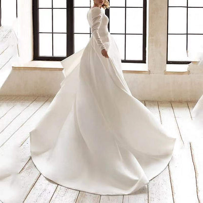 Ladies Style White Dress Satin Surface Was Thin And High French Temperament Dress Long Skirt touchydesign