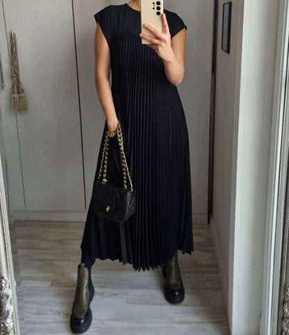 Short Sleeve Pleated Long Dress Summer Round Neck Dress Women's Clothing touchydesign