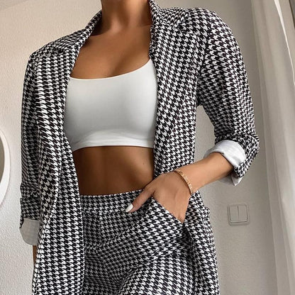 European And American Women's Clothing Houndstooth Blazer touchydesign