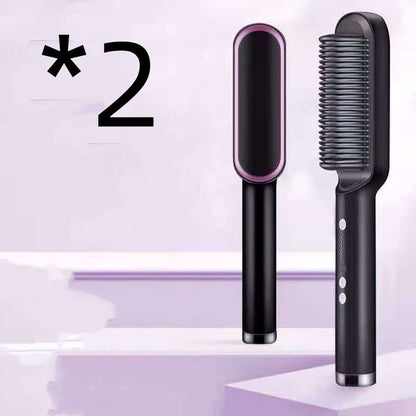 2-in-1 hair straightener and curling comb with negative ion technology. Dual-purpose electric hair brush for smooth, shiny hair and versatile styling."