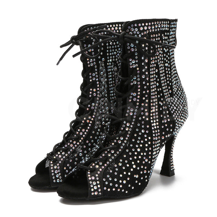 Stiletto Heel Lace-up Dance Boots Mesh Breathable Women Outdoor