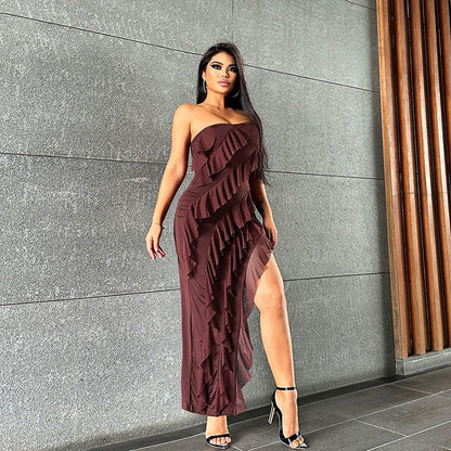 2024 Summer Trend Skinny Women's Fashion Tube Top Backless Split Tassel Dress Birthday Party Clubwear - touchydesign