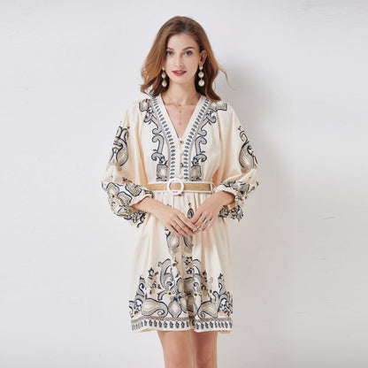 Women's Single-breasted Lantern Sleeve Design Niche Dress