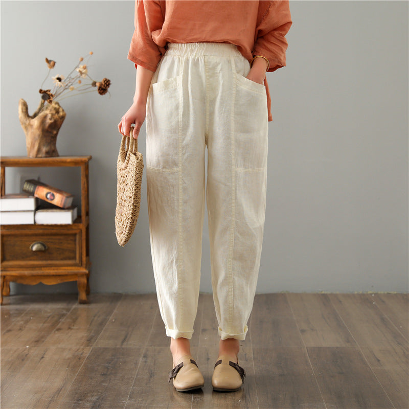 "Women's Linen High Waist Loose Casual Pants - Comfortable and Stylish Leisure Trousers for Relaxed Everyday Wear."