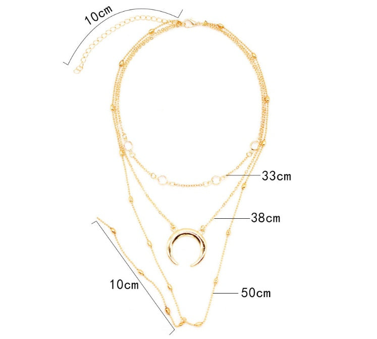 Fashion Multilayer Crescent Moon Choker Necklace With Bead Chain Initial Necklace Pendant On Neck Beads For Jewelry Making touchydesign