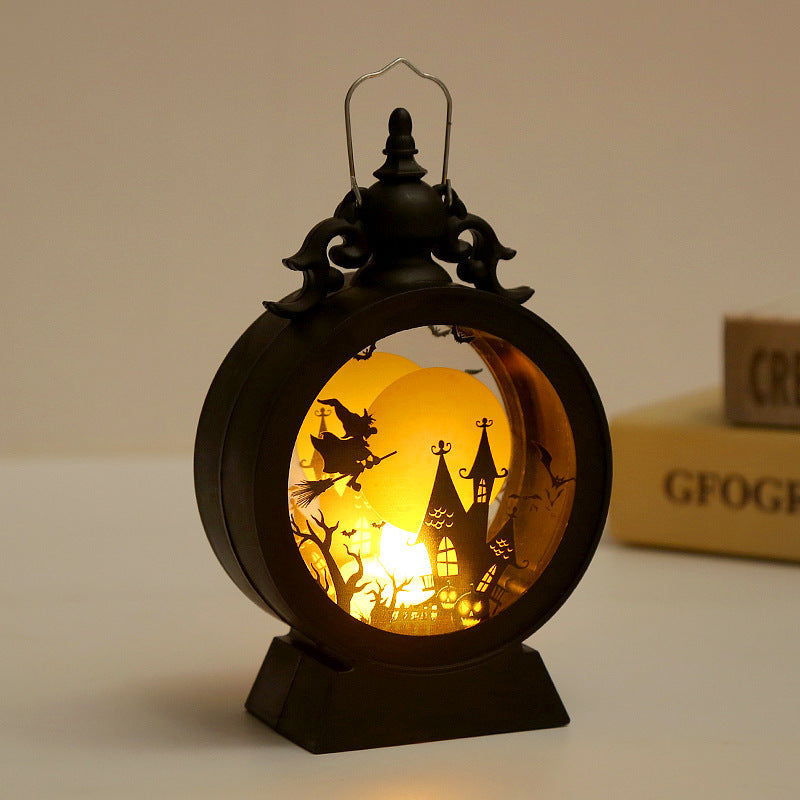 Vintage-style Halloween Portable Storm Lantern with flickering candlelight, ideal for Halloween parties and outdoor decorations."