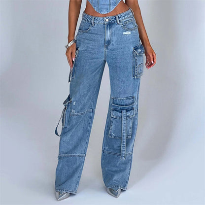 Women's Pocket Detail Jeans Low Waist Tube Top Outfit