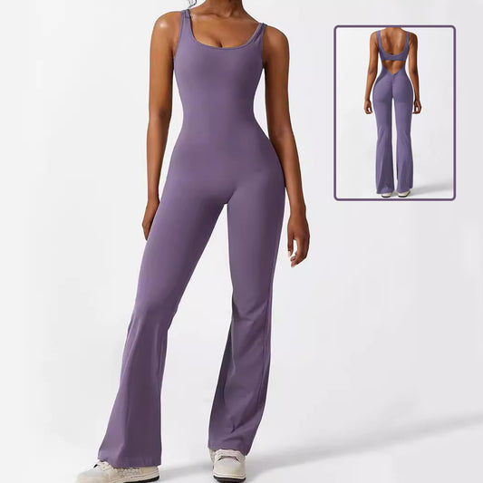 Women's Sleeveless Flare Jumpsuits Fitness Yoga Long Pants