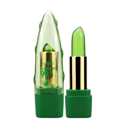 Aloe vera gel color-changing lipstick gloss - moisturizing lip balm with anti-drying properties and fine-grain texture for smooth lip care.