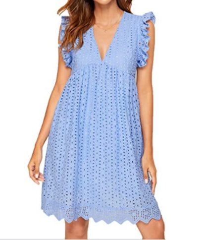 Lace Dresses With Pocket Summer Sleeveless Jacquard Cutout V-Neck Beach Dress touchydesign