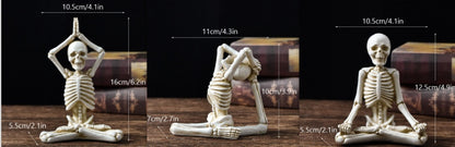 Halloween horror yoga skull skeleton resin ornaments, perfect for spooky desktop decorations or eerie home decor, featuring detailed skeleton modeling