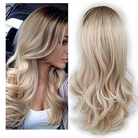 uropean and American fashion white female partial points in the wig bangs dyed long curly hair touchydesign