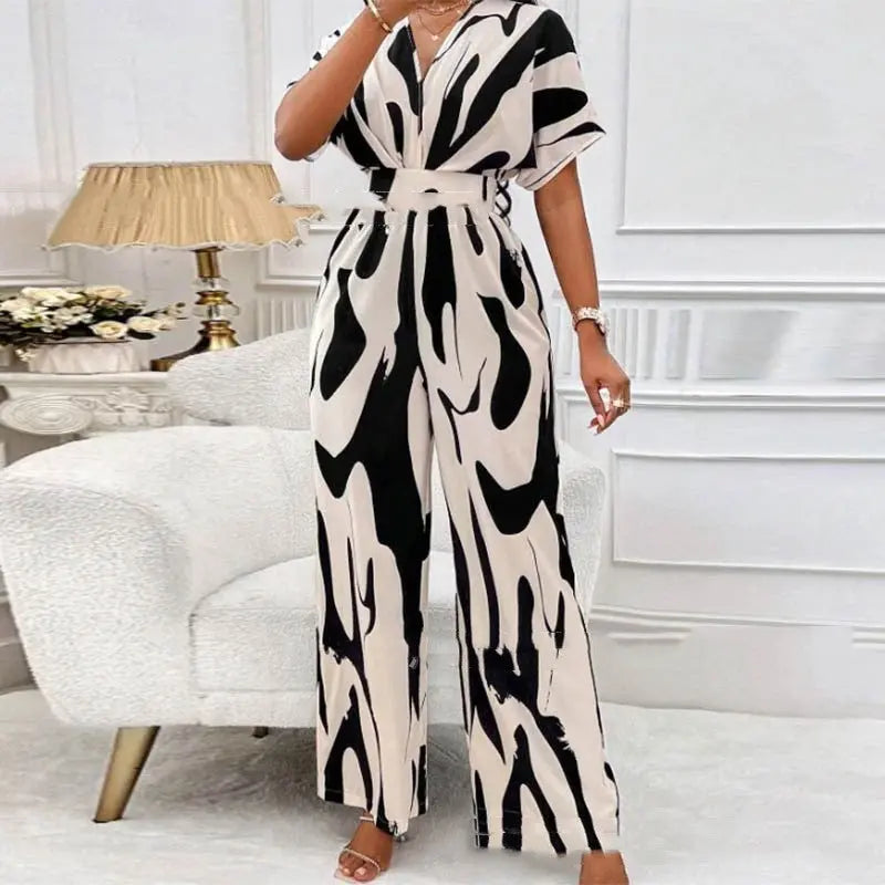 Printed Jumpsuit V-neck Loose Printed Long Jumpsuit TouchyDesign