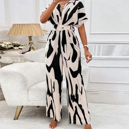 Printed Jumpsuit V-neck Loose Printed Long Jumpsuit TouchyDesign