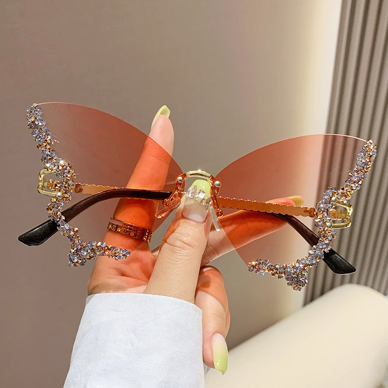 Luxury Diamond Butterfly Sunglasses Women Brand Y2K Vintage Rimless Oversized Sun Glasses Ladies Eyewear Shades touchydesign